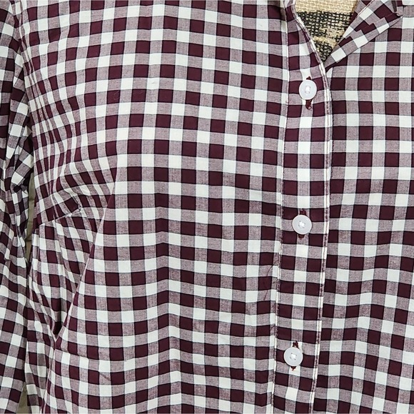 Talbots burgundy and white Plaid Button Down Long Sleeve Shirt Size‎ Medium - Picture 6 of 6